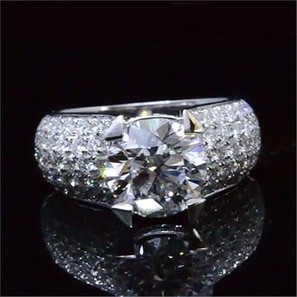Natural 3.52 CTW Round Cut Diamond Engagement Ring 14KT White Gold