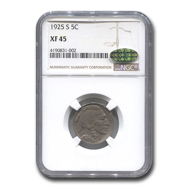 1925-S Buffalo Nickel XF-45 NGC CAC