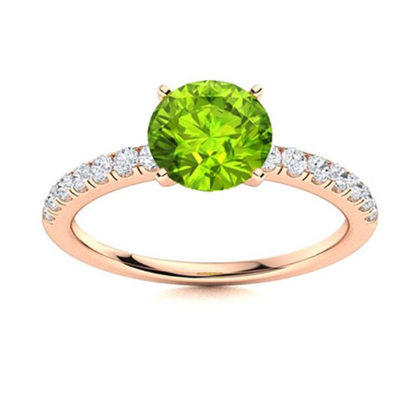 Natural 0.97 CTW Peridot & Diamond Engagement Ring 18K Rose Gold