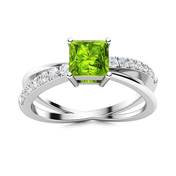 Natural 0.71 CTW Peridot & Diamond Engagement Ring 18K White Gold