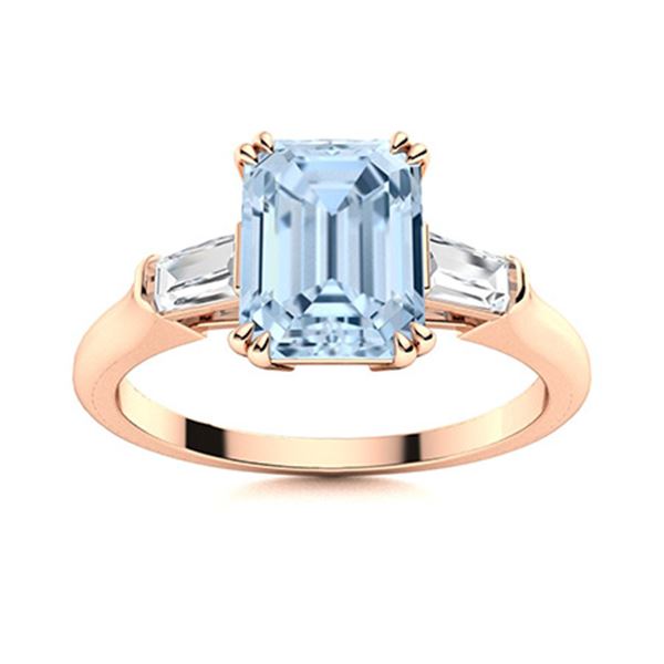 Natural 2.78 CTW Aquamarine & Diamond  Engagement Ring 14K Rose Gold