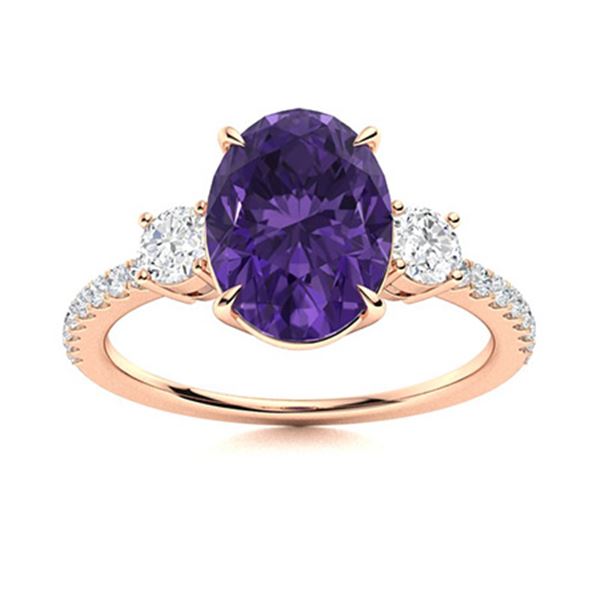 Natural 3.42 CTW Amethyst & Diamond Engagement Ring 14K Rose Gold