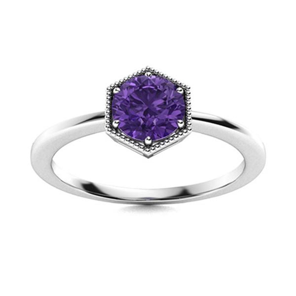 Natural 0.42 CTW Amethyst Solitaire Ring 18K White Gold
