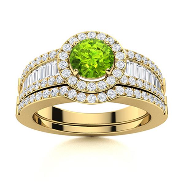 Natural 1.38 CTW Peridot & Diamond Engagement Ring 14K Yellow Gold