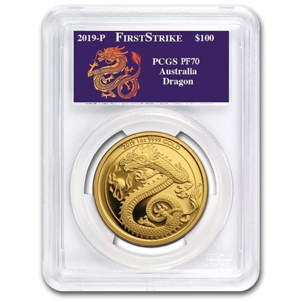 2019 Australia 1 oz Gold Dragon PR-70 PCGS (FS)