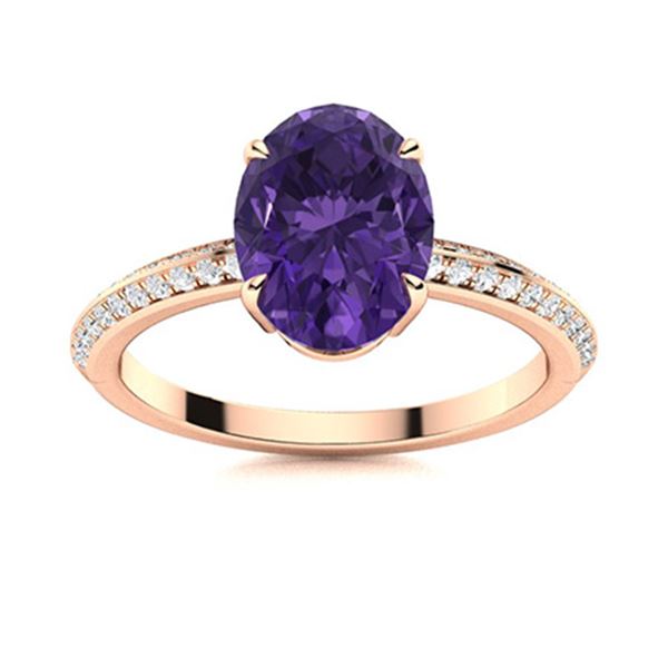 Natural 1.79 CTW Amethyst & Diamond Engagement Ring 14K Rose Gold