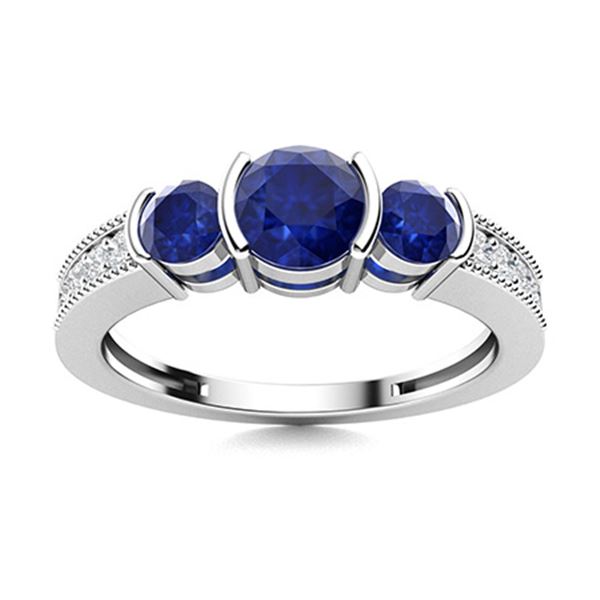 Natural 1.08 CTW Sapphire & Diamond Engagement Ring 18K White Gold