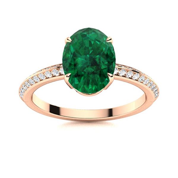 Natural 4.66 CTW Emerald & Diamond Engagement Ring 18K Rose Gold