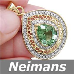 Certified 6.00 ct Green Amethyst & Diamond Pendant 14kt