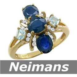 Antique 3.25 ct Sapphire, Aquamarine & Diamond Ring 14k