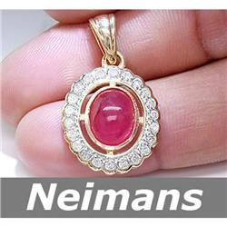 Antique 3.75 ct Burma Ruby & Diamond Pendant 14kt Gold