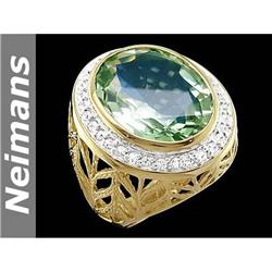 Men's Certified 22.50 ct Green Amethyst & Sapphire Ring