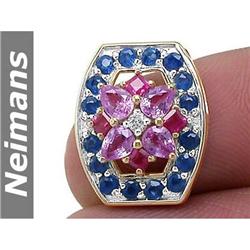 Antique 2.50 ct Multi Sapphire & Ruby Pendant 14kt Gold