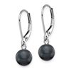 Image 2 : 14k White Gold Black Round C Pearl Leverback Earrings - 7-7.5 mm