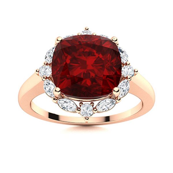 Natural 3.45 CTW Garnet & Diamond Engagement Ring 18K Rose Gold