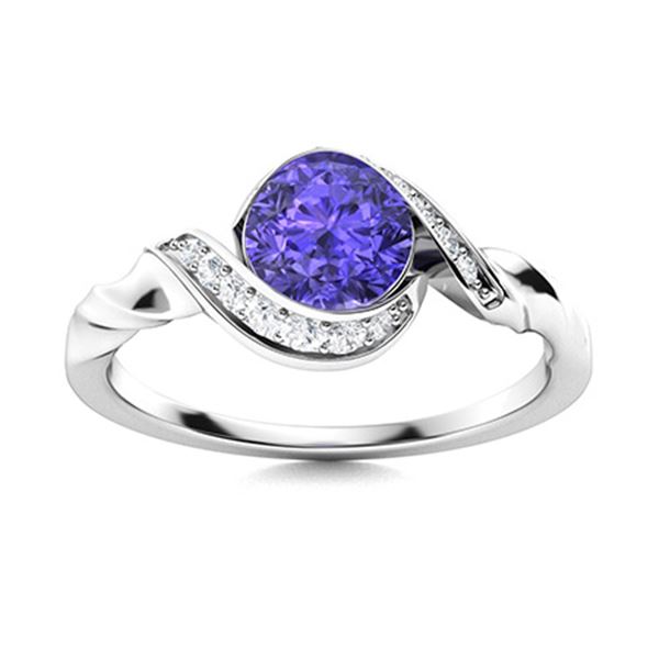 Natural 1.34 CTW Tanzanite & Diamond Engagement Ring 14K White Gold