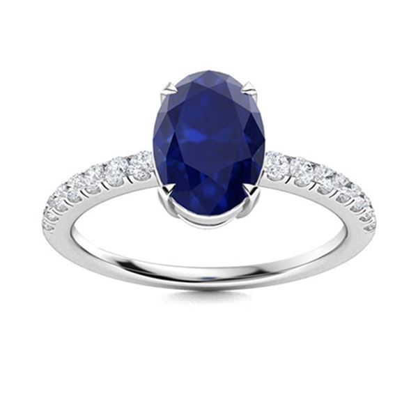 Natural 3.32 CTW Sapphire & Diamond Engagement Ring 18K White Gold