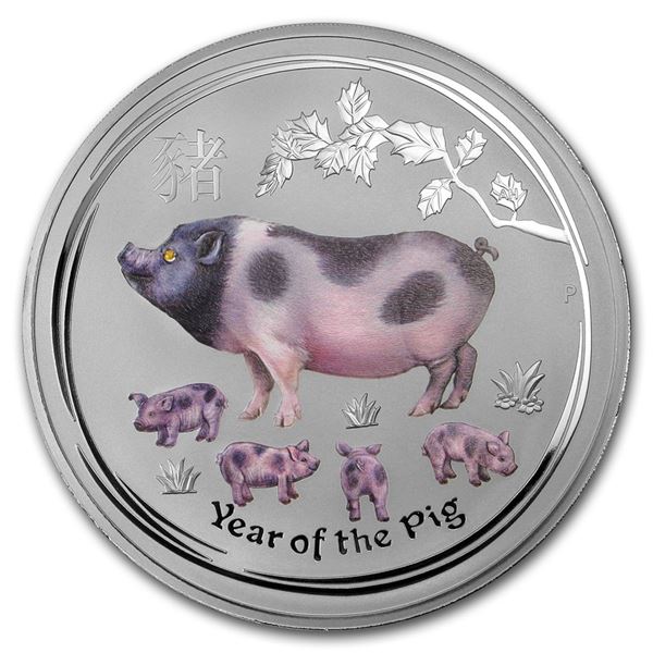 2019 Australia 1 kilo Silver Lunar Pig (Gemstone Eye)