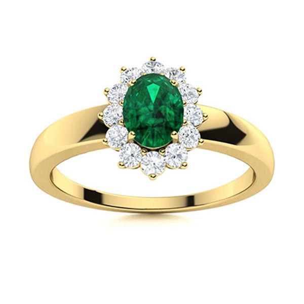 Natural 0.76 CTW Emerald & Diamond Engagement Ring 14K Yellow Gold