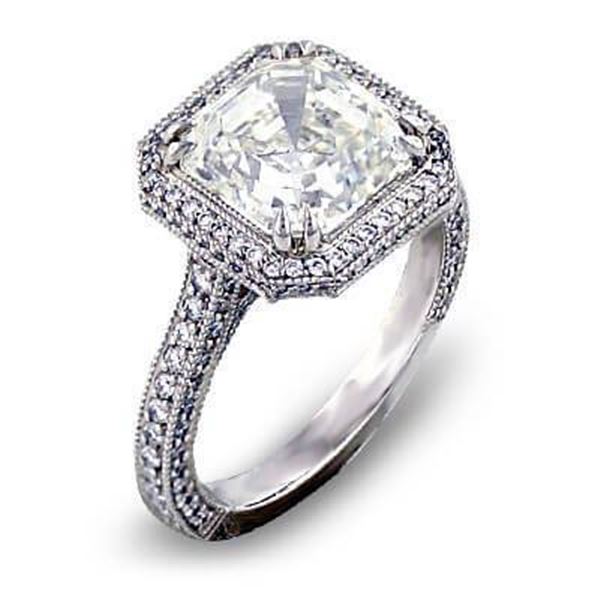 Natural 2.97 CTW Micro Pave Halo Asscher Cut Diamond Ring 18KT White Gold