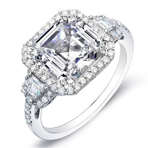 Natural 2.4 CTW Asscher Cut w/ Halo of Round Cut Diamond Engagement Ring 18KT White Gold