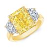 Image 3 : Natural 8.02 CTW Canary Light Yellow Cushion Cut & Half Moons Diamond Ring 18KT Yellow Gold
