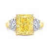 Image 4 : Natural 8.02 CTW Canary Light Yellow Cushion Cut & Half Moons Diamond Ring 18KT Yellow Gold