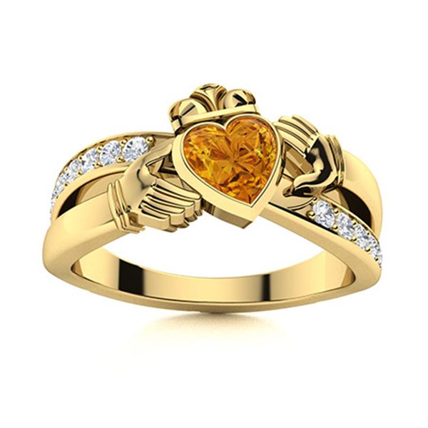 Natural 0.78 CTW Citrine & Diamond Engagement Ring 18K Yellow Gold
