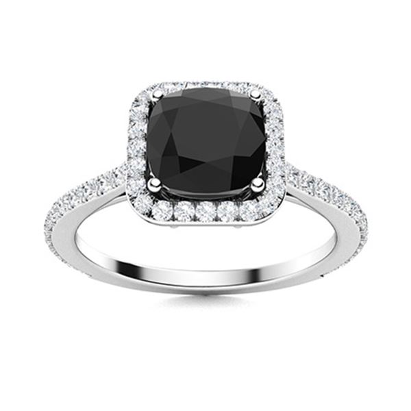 Natural 1.52 CTW Black & White Diamond Engagement Ring 18K White Gold