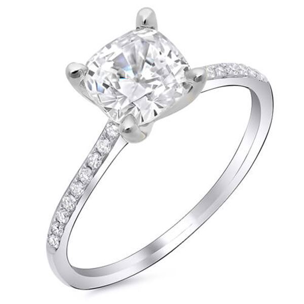Natural 1.72 CTW Cushion Cut Diamond Dainty Solitaire Engagement Ring 18KT White Gold