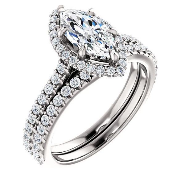 Natural 3.12 CTW Halo Marquise Cut Diamond Ring 14KT White Gold
