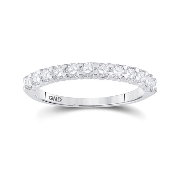 14kt White Gold Womens Round Diamond Single Row Band Ring 1/2 Cttw