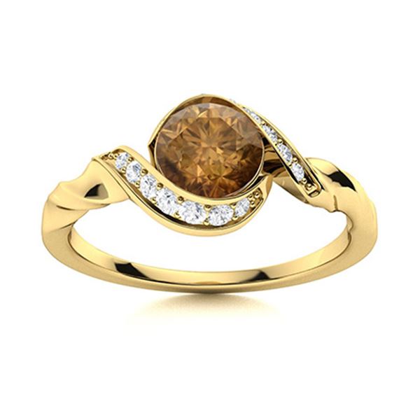 Natural 1.40 CTW Brown & White Diamond Engagement Ring 18K Yellow Gold