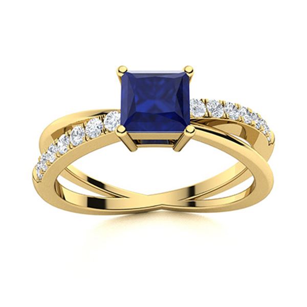 Natural 1.12 CTW Sapphire & Diamond Engagement Ring 18K Yellow Gold