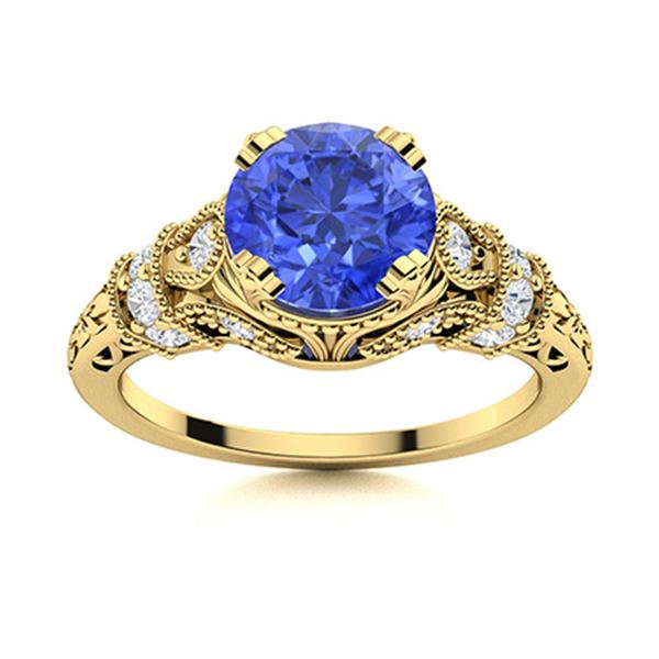Natural 1.66 CTW Ceylon Sapphire & Diamond Engagement Ring 18K Yellow Gold