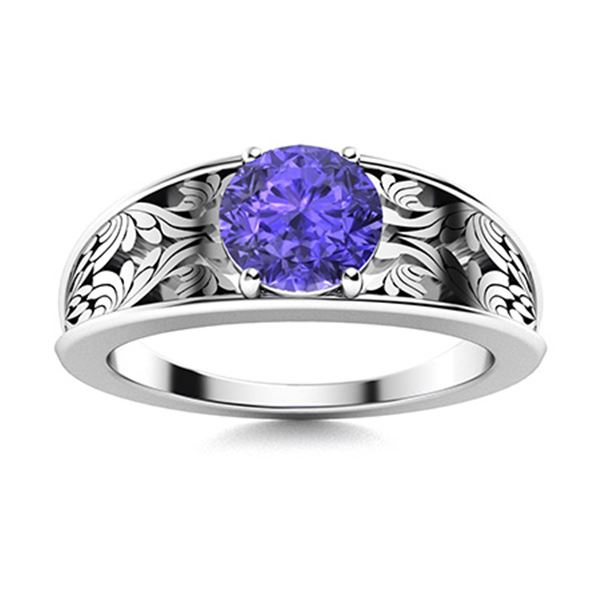 Natural 0.62 CTW Tanzanite Solitaire Ring 18K White Gold