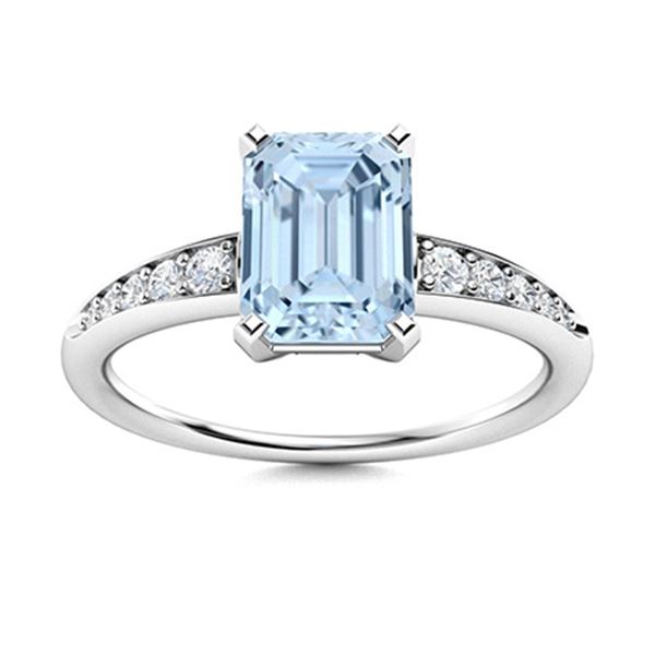 Natural 0.65 CTW Aquamarine & Diamond  Engagement Ring 14K White Gold