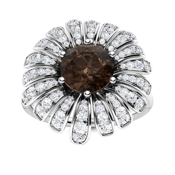 Natural 1.71 CTW Smoky Quartz & Diamond Engagement Ring 18K White Gold