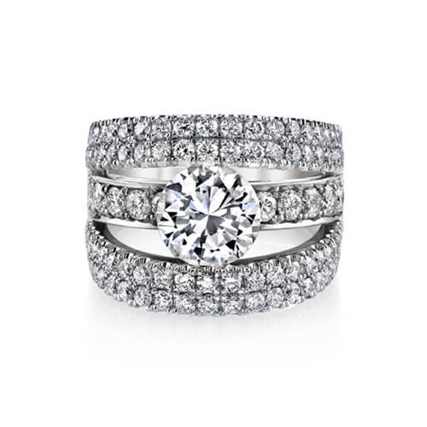 Natural 3.32 CTW Round Cut Pave Set Split Shank Engagement Ring 14KT White Gold
