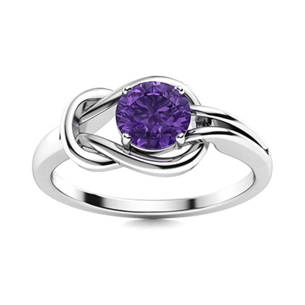 Natural 0.42 CTW Amethyst Solitaire Ring 18K White Gold