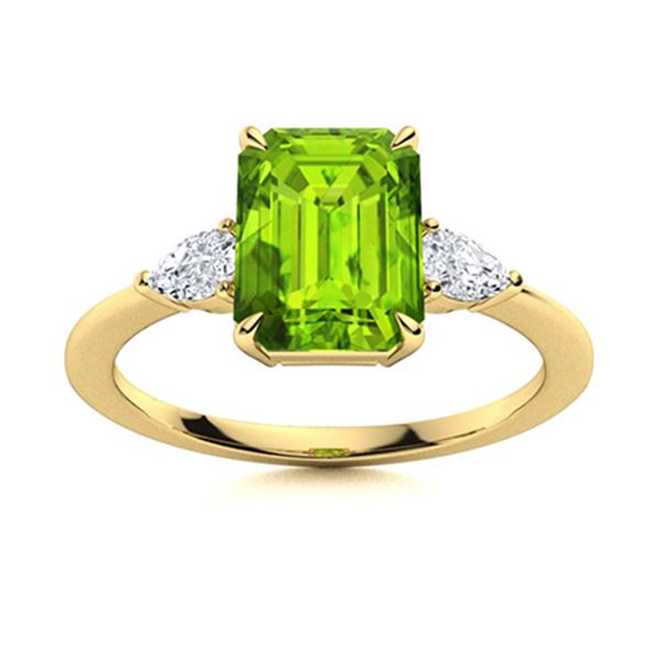 Natural 2.36 CTW Peridot & Diamond Engagement Ring 18K Yellow Gold