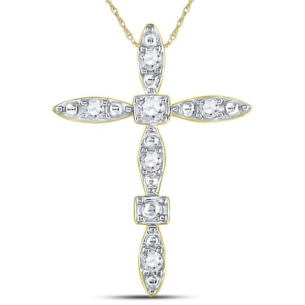 14kt Yellow Gold Womens Round Diamond Geometric Cross Pendant 1/10 Cttw