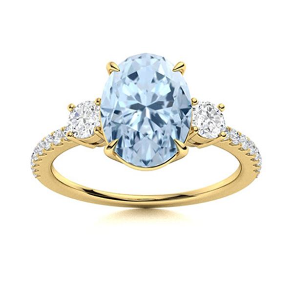 Natural 4.34 CTW Aquamarine & Diamond Engagement Ring 18K Yellow Gold