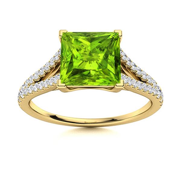 Natural 1.06 CTW Peridot & Diamond Engagement Ring 14K Yellow Gold