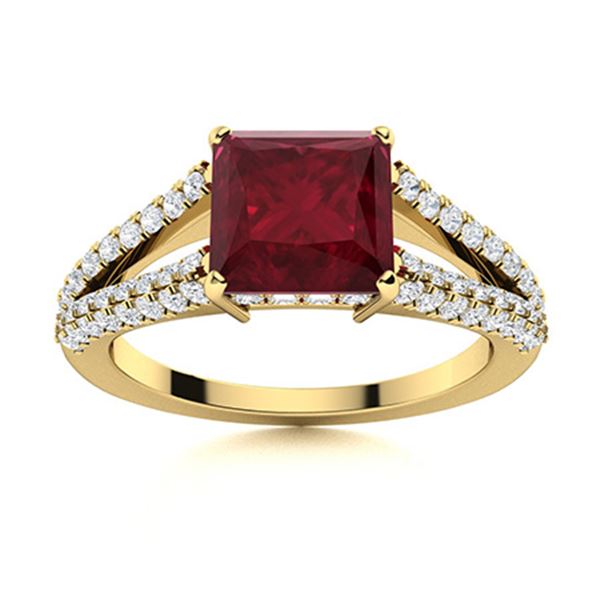 Natural 1.73 CTW Ruby & Diamond Engagement Ring 18K Yellow Gold