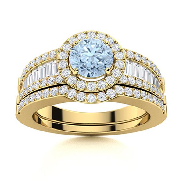 Natural 1.38 CTW Aquamarine & Diamond Engagement Ring 14K Yellow Gold