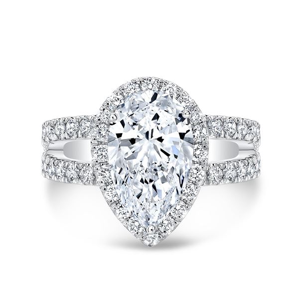 Natural 2.92 CTW Pear Cut Split Shank Diamond Engagement Ring 18KT White Gold
