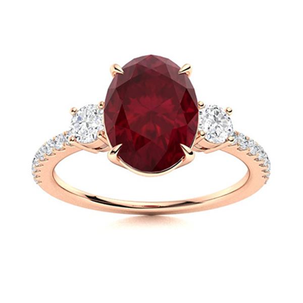 Natural 5.65 CTW Ruby & Diamond Engagement Ring 14K Rose Gold