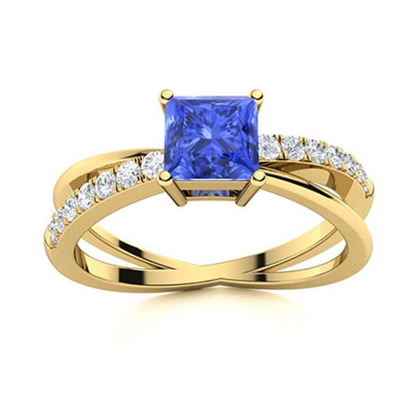 Natural 0.91 CTW Ceylon Sapphire & Diamond Engagement Ring 14K Yellow Gold