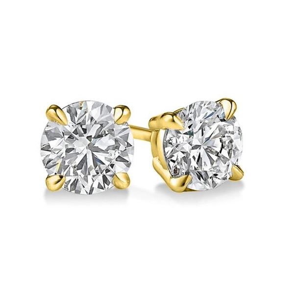 Natural 1.02 CTW Round Brilliant Cut Diamond Stud Earrings 18KT Yellow Gold